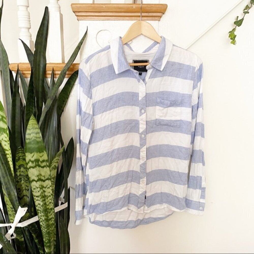 rails blue white thick stripes button up blouse L